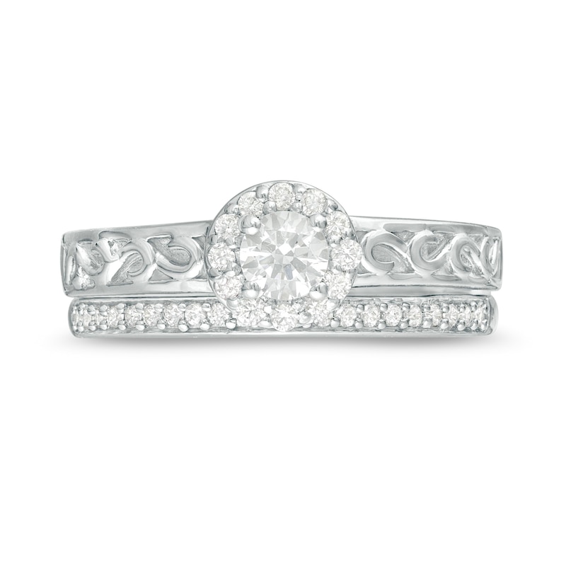 0.45 CT. T.W. Diamond Frame Filigree Bridal Set in 10K White Gold