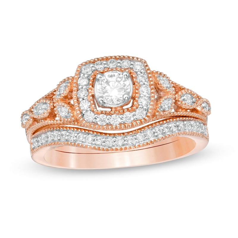 0.45 CT. T.W. Diamond Cushion Frame Vintage-Style Bridal Set in 10K Rose Gold|Peoples Jewellers