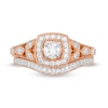 0.45 CT. T.W. Diamond Cushion Frame Vintage-Style Bridal Set in 10K Rose Gold