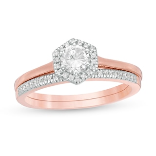 0.45 CT. T.W. Diamond Hexagonal Frame Bridal Set in 10K Rose Gold