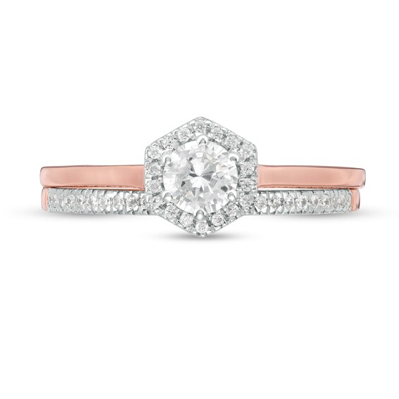 0.45 CT. T.W. Diamond Hexagonal Frame Bridal Set in 10K Rose Gold