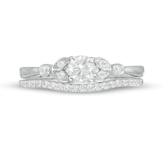 0.45 CT. T.W. Diamond Leaf-Sides Bridal Set in 10K White Gold