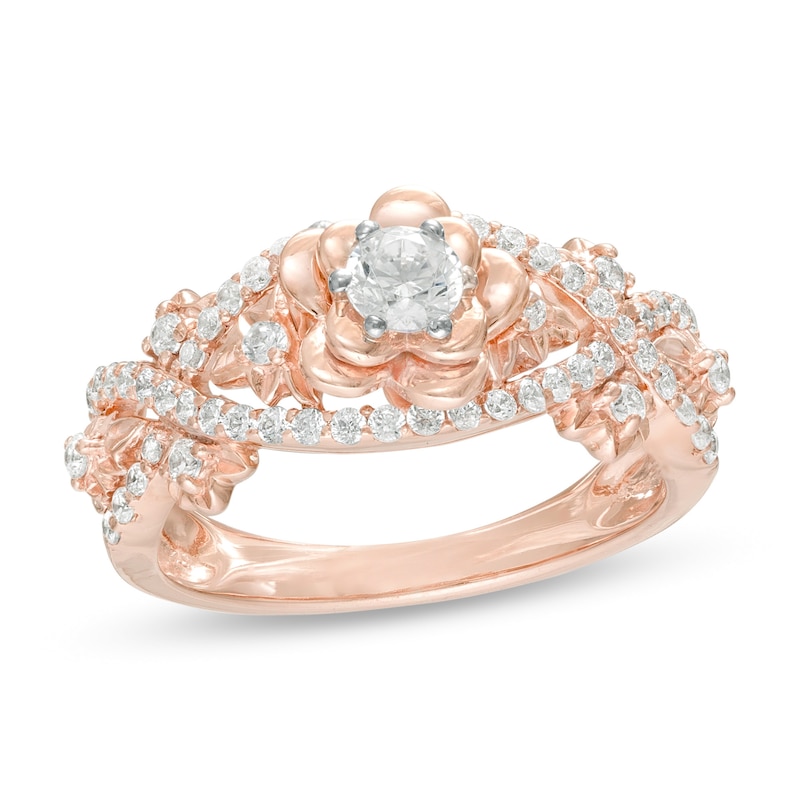 0.58 CT. T.W. Diamond Flower Frame Twist Shank Engagement Ring in 10K Rose Gold|Peoples Jewellers