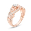 Thumbnail Image 2 of 0.58 CT. T.W. Diamond Flower Frame Twist Shank Engagement Ring in 10K Rose Gold