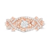 Thumbnail Image 3 of 0.58 CT. T.W. Diamond Flower Frame Twist Shank Engagement Ring in 10K Rose Gold