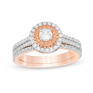 0.58 CT. T.W. Diamond Frame Bridal Set in 10K Rose Gold