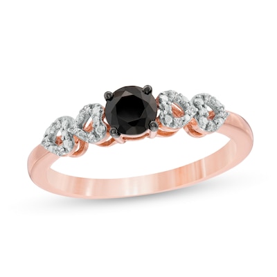 0.29 CT. T.W. Enhanced Black and White Diamond Heart Sides Promise Ring in 10K Rose Gold