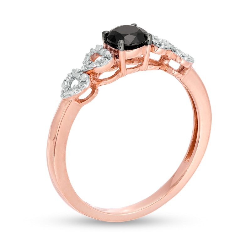 0.29 CT. T.W. Enhanced Black and White Diamond Heart Sides Promise Ring in 10K Rose Gold|Peoples Jewellers