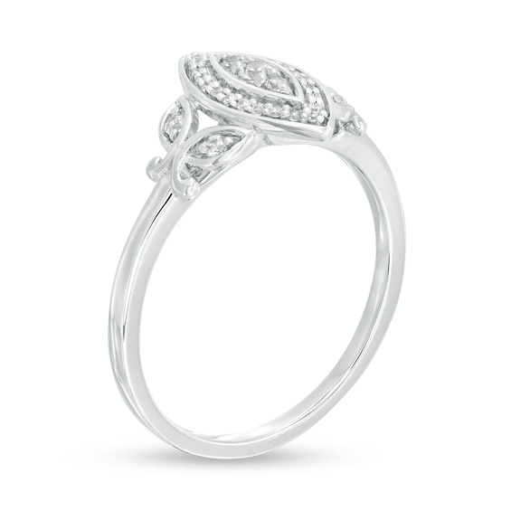 0.145 CT. T.W. Diamond Marquise Frame Petal-Sides Promise Ring in Sterling Silver