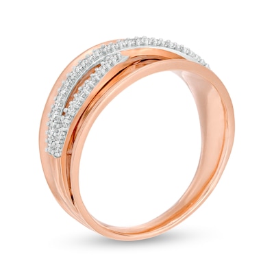 0.146 CT. T.W. Diamond Criss-Cross Concave Ring in 10K Rose Gold