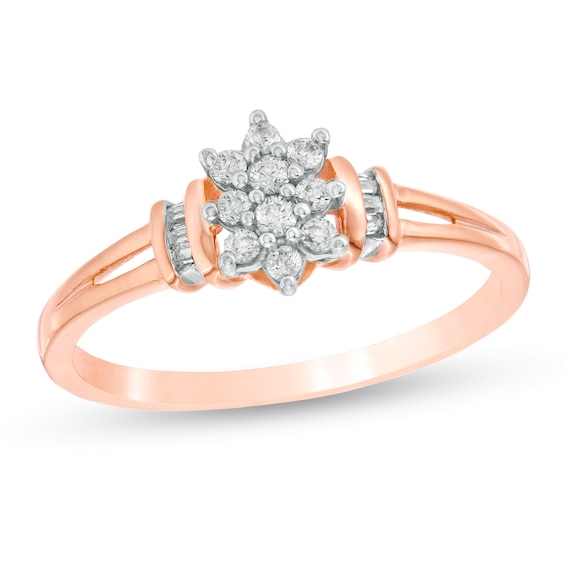 0.145 CT. T.W. Diamond Starburst Collar Split Shank Ring in 10K Rose Gold