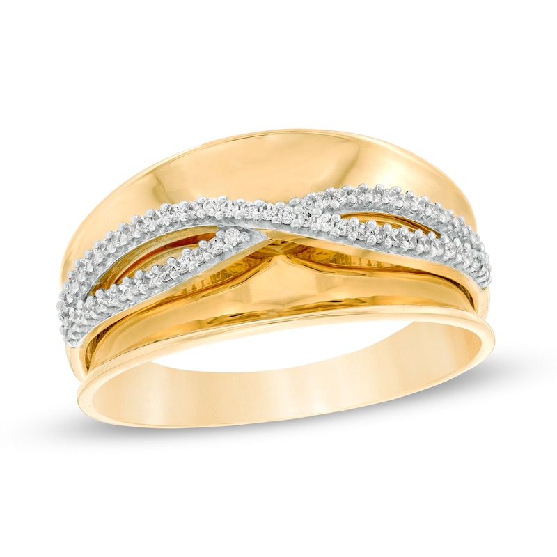 Main Image 1 of 0.146 CT. T.W. Diamond Criss-Cross Concave Ring in 10K Gold