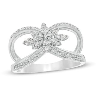 0.37 CT. T.W. Diamond Flower Open Shank Ring in 10K Gold