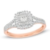 0.45 CT. T.W. Baguette and Round Cushion Frame Split Shank Ring in 10K Rose Gold