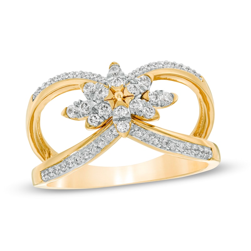 Main Image 1 of 0.37 CT. T.W. Diamond Flower Open Shank Ring in 10K Gold