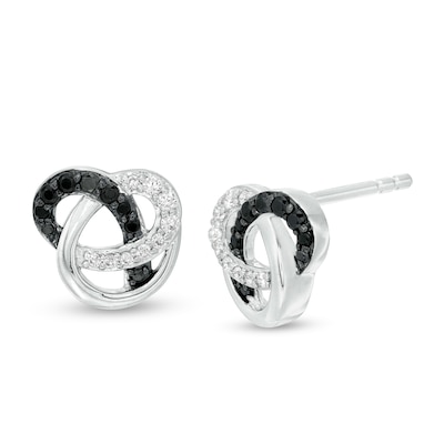 0.20 CT. T.W. Enhanced Black and White Diamond Pretzel Knot Stud Earrings in Sterling Silver