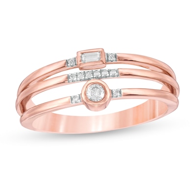 0.085 CT. T.W. Diamond Multi-Row Ring in 10K Rose Gold