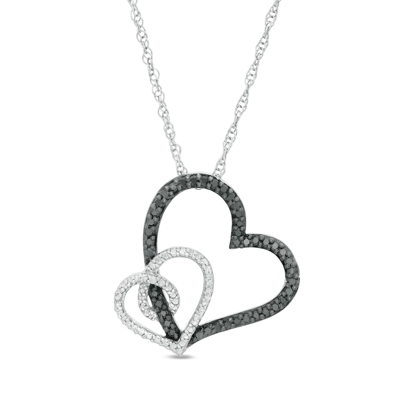0.25 CT. T.W. Enhanced Black and White Diamond Entwined Double Heart Pendant in Sterling Silver|Peoples Jewellers