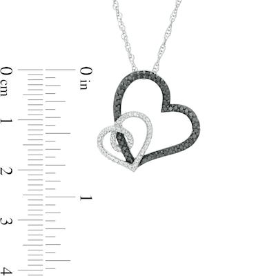 0.25 CT. T.W. Enhanced Black and White Diamond Entwined Double Heart Pendant in Sterling Silver