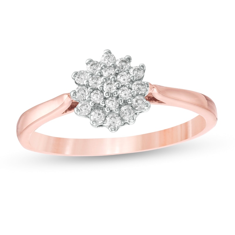 0.146 CT. T.W. Composite Diamond Sunburst Promise Ring in 10K Rose Gold