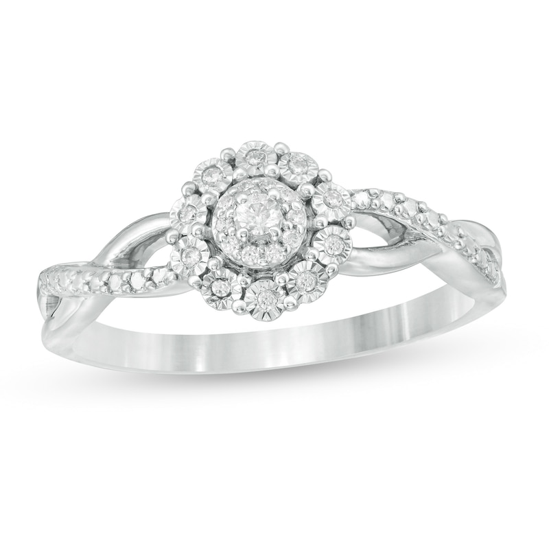 0.065 CT. T.W. Composite Diamond Frame Twist Shank Promise Ring in Sterling Silver|Peoples Jewellers