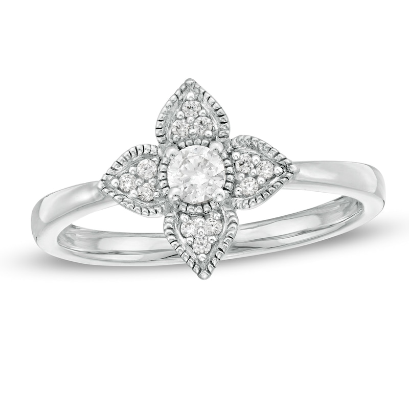0.18 CT. T.W. Diamond Flower Frame Vintage-Style Promise Ring in 10K Gold|Peoples Jewellers