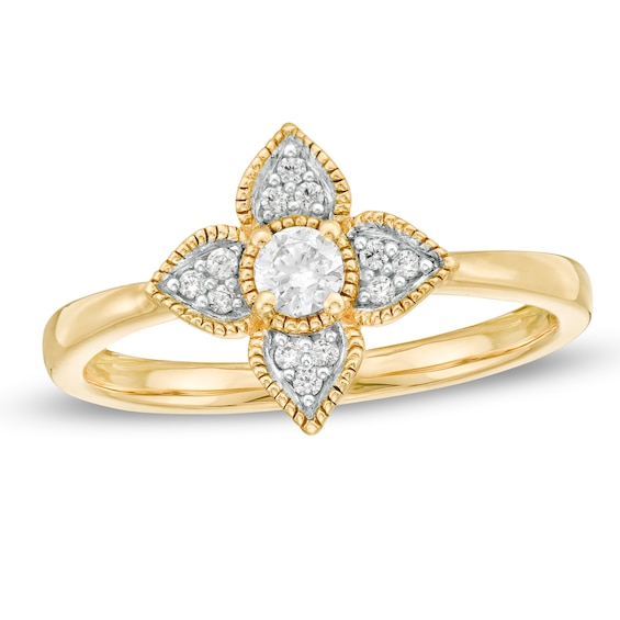 0.18 CT. T.W. Diamond Flower Frame Vintage-Style Promise Ring in 10K Gold