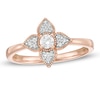 0.18 CT. T.W. Diamond Flower Frame Vintage-Style Promise Ring in 10K Rose Gold