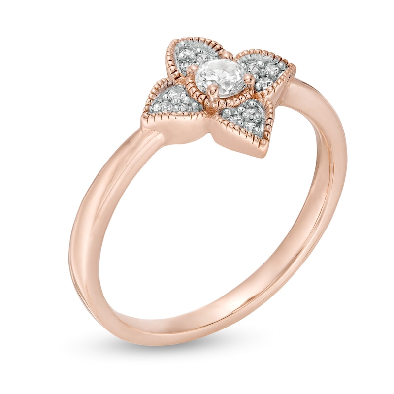 0.18 CT. T.W. Diamond Flower Frame Vintage-Style Promise Ring in 10K Rose Gold|Peoples Jewellers