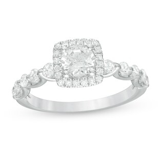 1.18 CT. T.W. Certified Canadian Diamond Cushion Frame Engagement Ring in 14K White Gold (I/I2)