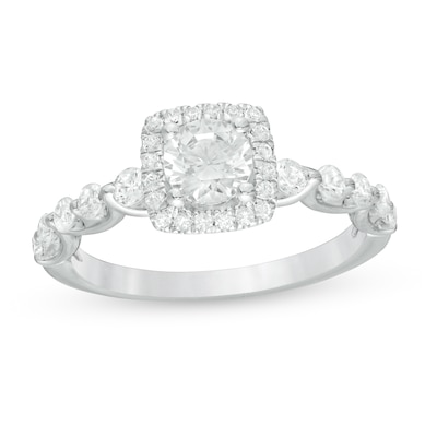 1.18 CT. T.W. Certified Canadian Diamond Cushion Frame Engagement Ring in 14K White Gold (I/I2)