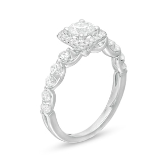 1.18 CT. T.W. Certified Canadian Diamond Cushion Frame Engagement Ring in 14K White Gold (I/I2)