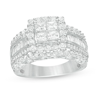 1.95 CT. T.W. Quad Princess-Cut Diamond Frame Multi-Row Engagement Ring in 14K White Gold