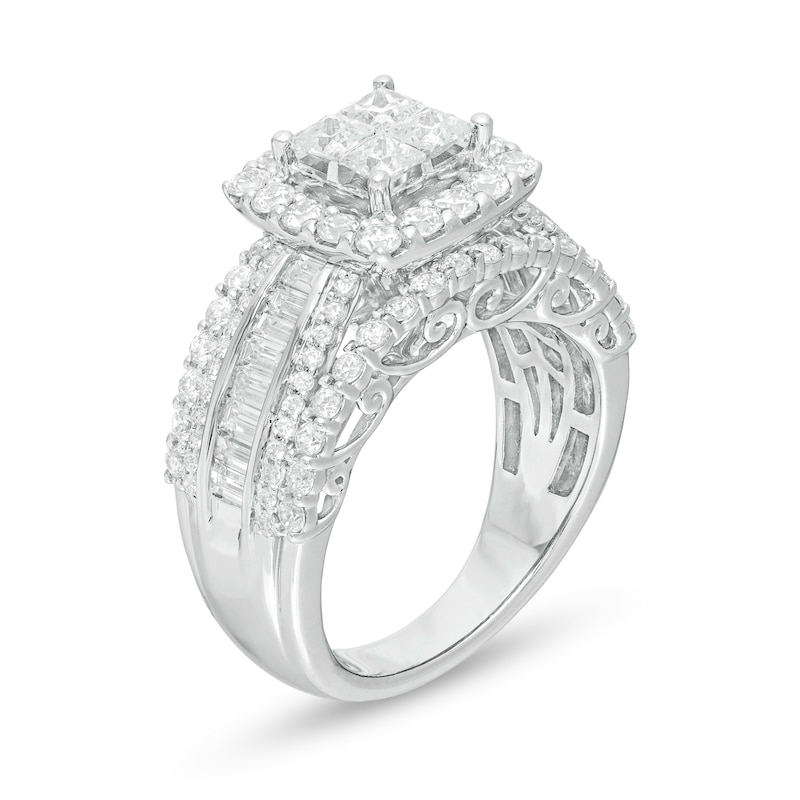 1.95 CT. T.W. Quad Princess-Cut Diamond Frame Multi-Row Engagement Ring in 14K White Gold