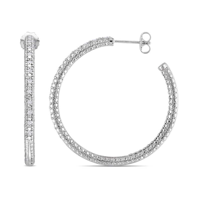 0.26 CT. T.W. Diamond Beaded Hoop Earrings in Sterling Silver|Peoples Jewellers