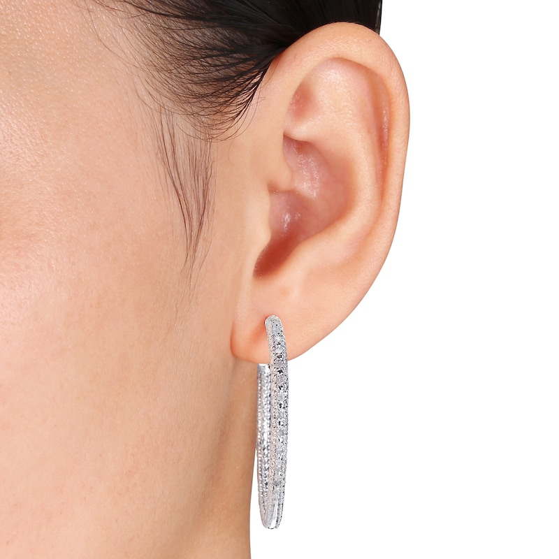0.26 CT. T.W. Diamond Beaded Hoop Earrings in Sterling Silver|Peoples Jewellers