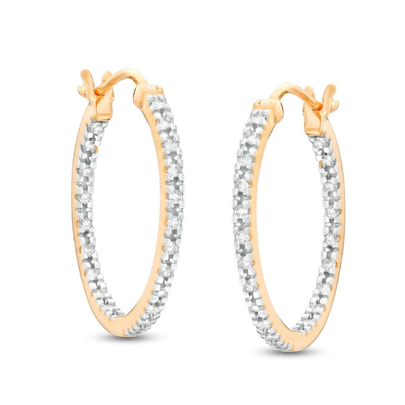 0.25 CT. T.W. Diamond Inside-Out Hoop Earrings in Sterling Silver with 10K Gold Plate|Peoples Jewellers