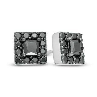 Vera Wang Men 0.95 CT. T.W. Square-Cut Black Diamond Frame Stud Earrings in Sterling Silver with Black Rhodium