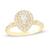 Thumbnail Image 0 of 0.69 CT. T.W. Pear-Shaped Diamond Double Frame Engagement Ring in 14K Gold