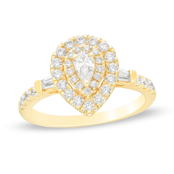 0.69 CT. T.W. Pear-Shaped Diamond Double Frame Engagement Ring in 14K Gold