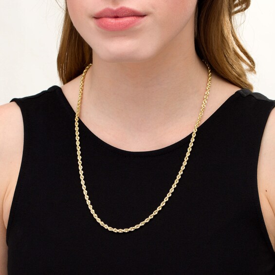 030 Gauge Glitter Rope Chain Necklace in Solid 14K Gold - 24"