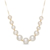 6.0-9.0mm Freshwater Cultured Pearl and Brilliance Bead Graduated Necklace in 14K Gold