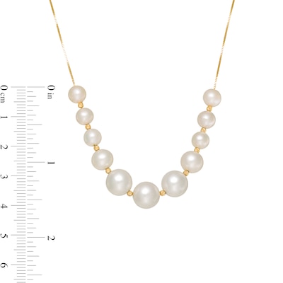 6.0-9.0mm Freshwater Cultured Pearl and Brilliance Bead Graduated Necklace in 14K Gold