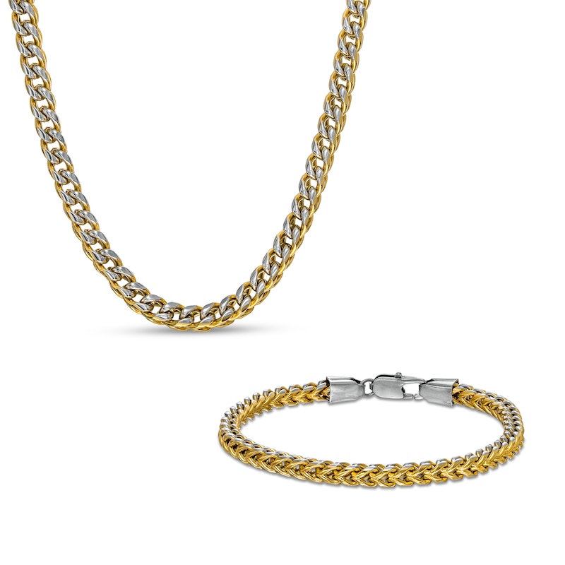 Men's 5.0mm Franco Snake Chain Necklace and Bracelet Set in Solid Stainless Steel  and Yellow IP - 24"