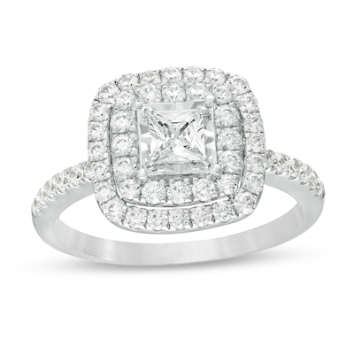 0.95 CT. T.W. Princess-Cut Diamond Double Frame Engagement Ring in 14K White Gold