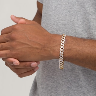 Men's 9.5mm Diamond-Cut Curb Chain Bracelet in Hollow 14K Two-Tone Gold - 8.25"