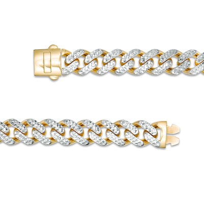 Men's 9.5mm Diamond-Cut Curb Chain Bracelet in Hollow 14K Two-Tone Gold - 8.25"