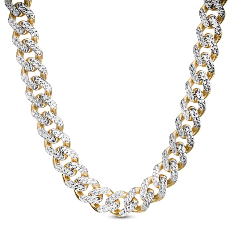 9.5mm Diamond-Cut Curb Chain Necklace in Hollow 14K Two-Tone Gold - 22"