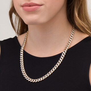 9.5mm Diamond-Cut Curb Chain Necklace in Hollow 14K Two-Tone Gold - 22"