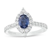 Vera Wang Love Collection Certified Oval Blue Sapphire and 0.58 CT. T.W. Diamond Frame Engagement Ring in 14K White Gold